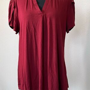 Bulotus  Women's V-Neck Puff Sleeve Red T-Shirt Size L​